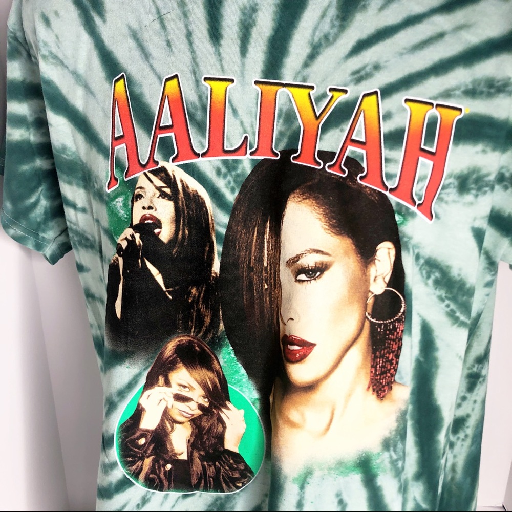 Aaliyah Green Black Tie Dye Tee TShirt Vintage - Picture 3 of 5